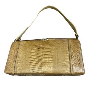 1960s Lizard Handbag / Brown Snakeskin Lizard Leather Top Handle Purse